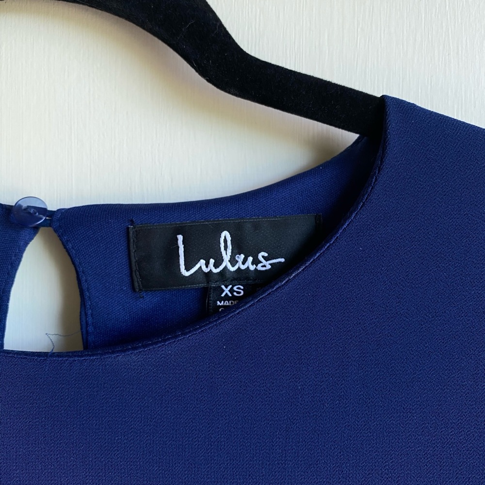 Lulus Ruffle Sleeve Navy Blue Shift Dress - Picture 8 of 8